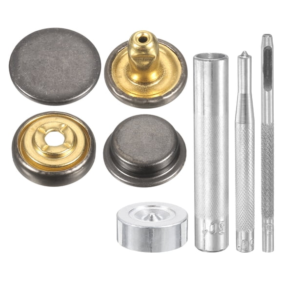 Uxcell 24Set 17mm Leather Snap Fastener Kit 2.95" Long w 4 Install Tools, Gun