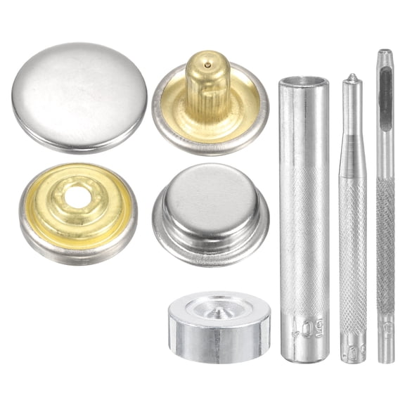 Uxcell 24Set 17mm Leather Snap Fastener Kit 2.95" Long w 4 Install Tools, Silver