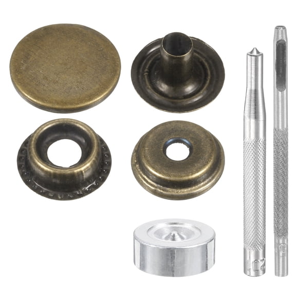 Uxcell 24Set 17mm Leather Snap Fastener Kit 3.31" Long w 4 Install Tools, Bronze