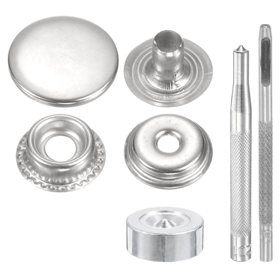 Uxcell 24Set 17mm Leather Snap Fastener Kit 3.31" Long w 4 Install Tools, Silver