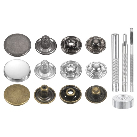 Uxcell 24Set 17mm Leather Snap Fastener Kit with 4 Install Tools, 3 Colors