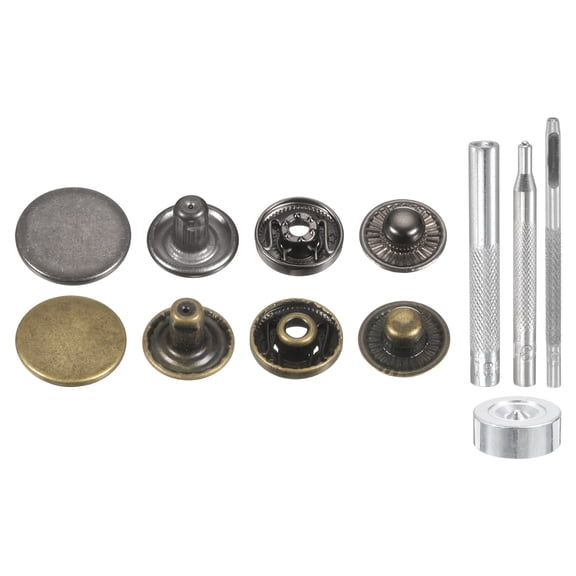 Uxcell 24Set 17mm Leather Snap Fastener Kit with 4 Install Tools, Gun/Bronze