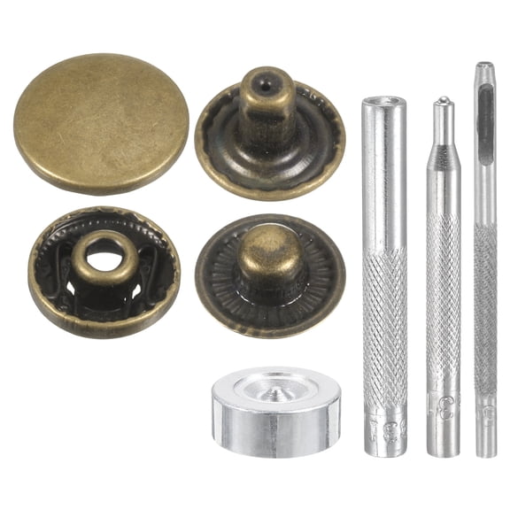 Uxcell 24Set 20mm Leather Snap Fastener Kit 2.76" Long w 4 Install Tools, Bronze