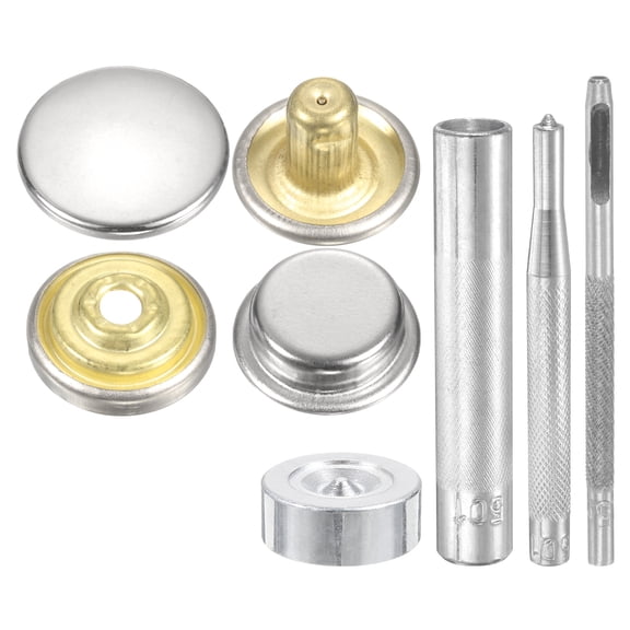 Uxcell 24Set 20mm Leather Snap Fastener Kit 2.95" Long w 4 Install Tools, Silver