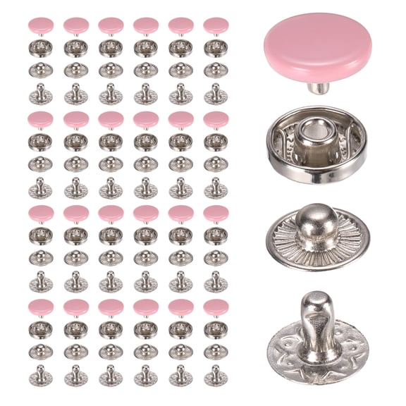 Uxcell 24Set Press Stud Cap Button 0.4"/10mm Fastener Snap, Painted Enamel Coating, Brass Sewing Snap Buttons for Clothing Bags, Marine Boat, Canvas, DIY Craft, Pink