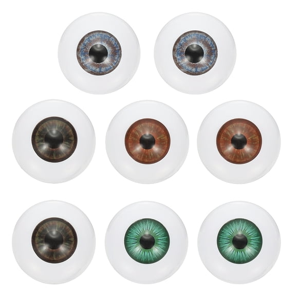 Uxcell 24mm Doll Eyes,8 Pcs Realistic Acrylic Eyes Plastic Half Eyeballs, Red Brown/Green/Dark Blue Gray/Blue Green