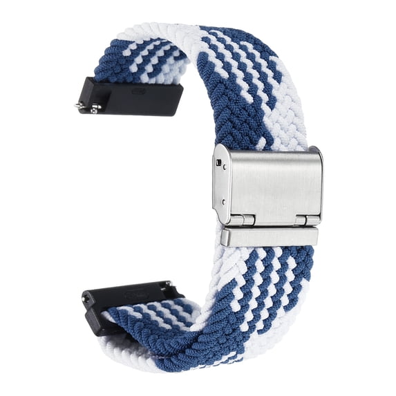 Uxcell 24mm Nylon Braided Watch Bands with Stainless Steel Buckle, Blue White