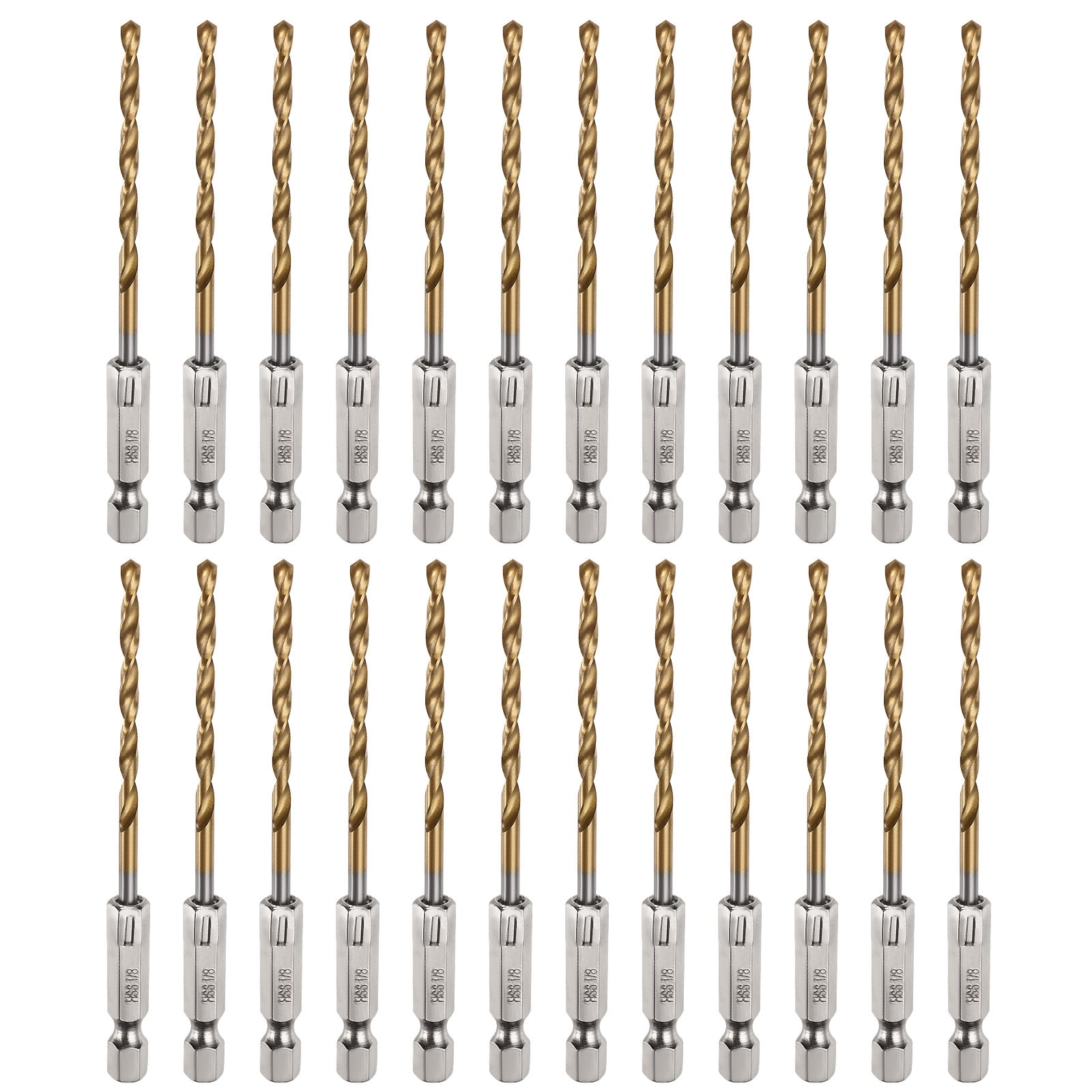 Uxcell 24pack Hex Shank Drill Bit 1/8" M35 High Speed Steel Titanium Coated Twist Drill Bit 90mm Long with 1/4" Shank