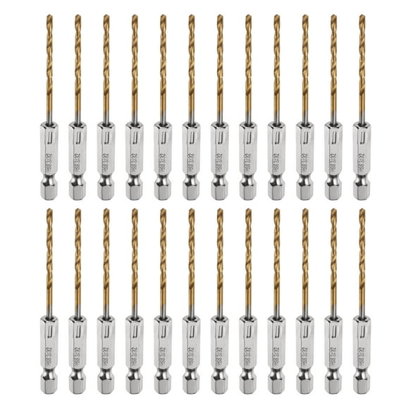 Uxcell 24pack Hex Shank Drill Bit 3/32" M35 High Speed Steel Titanium Coated Twist Drill Bit 76mm Long with 1/4" Shank