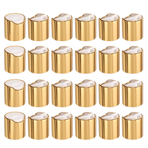 Uxcell 24pcs Aluminized Plastic Disc Top Caps, 24/410 Replacement Press Caps Durable Dispensing Lids for Squeeze Bottles, Refillable Bottles, Plastic, Empty, Shampoo Bottles, Gold White