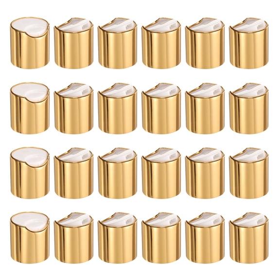 Uxcell 24pcs Aluminized Plastic Disc Top Caps, 28/410 Replacement Press Caps Durable Dispensing Lids for Squeeze Bottles, Refillable Bottles, Plastic, Empty, Shampoo Bottles, Gold White