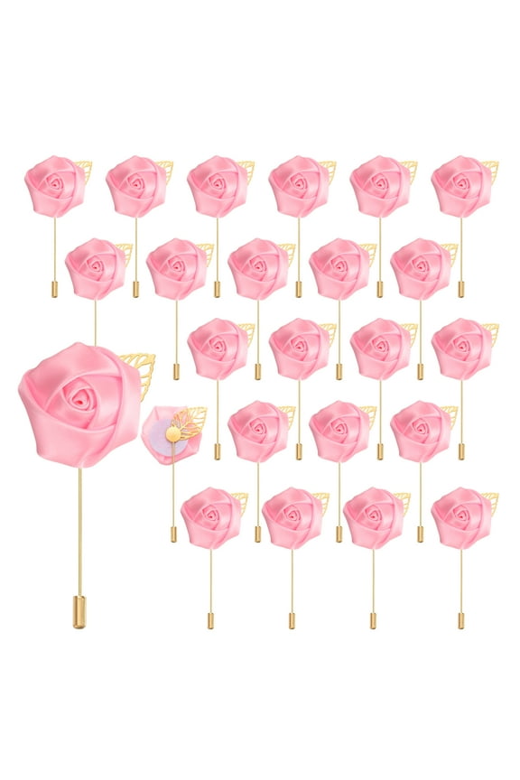 24pcs Pink Rose Boutonnieres Pins for Wedding Formal Party