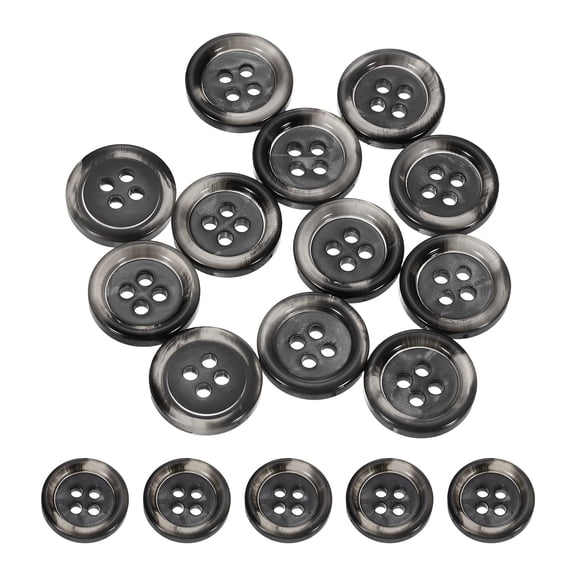 Uxcell 24pcs Sewing Button 15mm (0.59") 4 Holes Resin Round Buttons, Black-grey