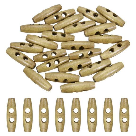 Uxcell 24pcs Wooden Toggle Button, 35mm/1.4" 2 Hole Wood Olive Sewing Buttons for DIY Craft Coat Sweater Clothing Jacket Blazer Bag, Light Coffee