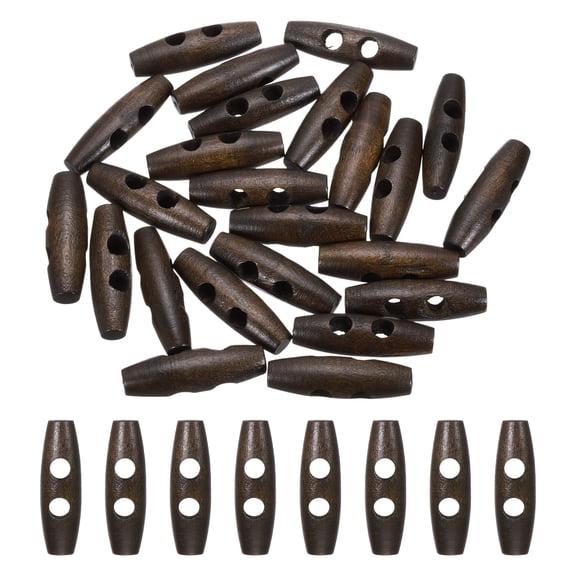 Uxcell 24pcs Wooden Toggle Button, 40mm/1.6" 2 Hole Wood Olive Sewing Buttons for DIY Craft Coat Sweater Clothing Jacket Blazer Bag, Dark Coffee
