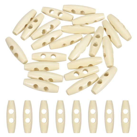 Uxcell 24pcs Wooden Toggle Button, 40mm/1.6" 2 Hole Wood Olive Sewing Buttons for DIY Craft Coat Sweater Clothing Jacket Blazer Bag, Wood Color