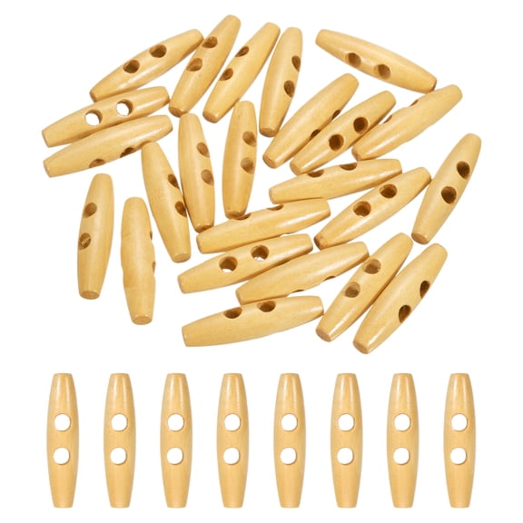 Uxcell 24pcs Wooden Toggle Button, 50mm/2" 2 Hole Wood Olive Sewing Buttons for DIY Craft Coat Sweater Clothing Jacket Blazer Bag, Beige