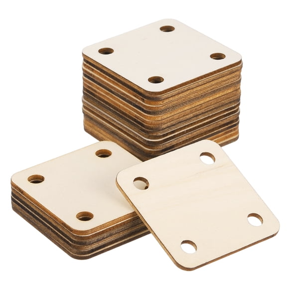 Uxcell 24pcs Wooden Weaving Card, 4 Holes 0.24 Inch Dia 2x2 Inch Square Loom Cards