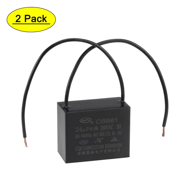 Uxcell 24uF 250V AC 2 Wires CBB61 Ceiling Fan Capacitors 2 Pack
