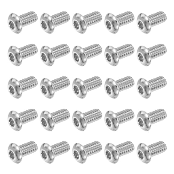 Uxcell 25 PCS 1/4-20 UNC x 1/2 Inch Button Head Socket Cap Screw Hex Bolt Silver