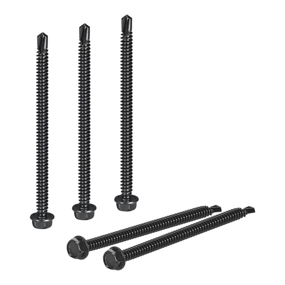 Uxcell 25 Pack #14 x 4" Self Drilling Screws, 410 Stainless Steel Self Tapping Screws for Metal, Black Oxidation Finish, Hex Washer Head Sheet Metal Screws