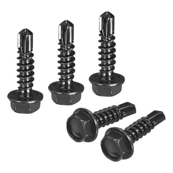 Uxcell 25 Pack #8 x 5/8" Self Drilling Screws, 410 Stainless Steel Self Tapping Screws for Metal, Black Oxidation Finish, Hex Washer Head Sheet Metal Screws