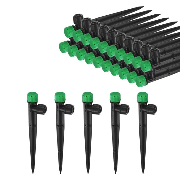 Uxcell 25-Pack Drip Irrigation Emitters, Adjustable 360 Degree Water Flow 8 Holes for 1/4" Tubing [Dark Green, Drip]