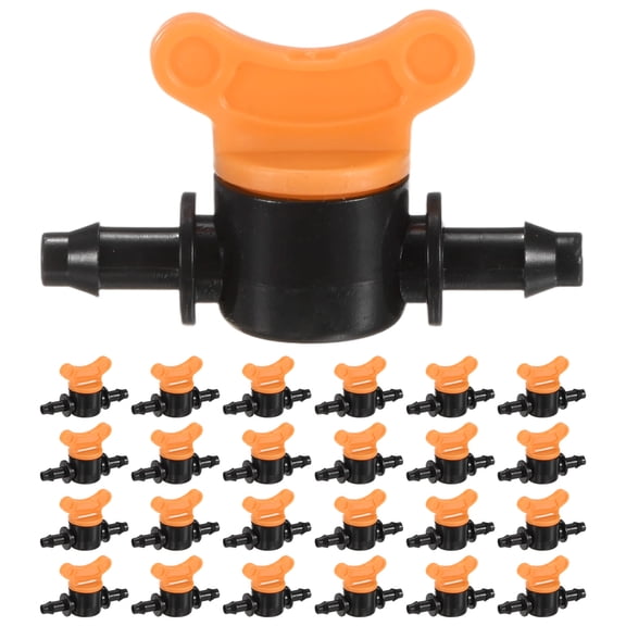 Uxcell 25-Pack Drip Irrigation Shut Off Valves, 1/4 Inch Barbed Flow Control Valves for Drip Tubing [Orange/Black]