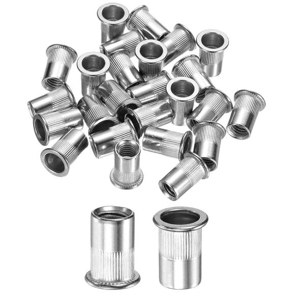 Uxcell 25-Pack M8x18mm Rivet Nuts, 304 Stainless Steel Knurled Flat Head Threaded Insert Nuts Knurled Rivet Nuts