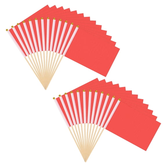 Uxcell 25-Pack Mini Wood Stick Sublimation Flag, 5x8 Inch Polyester Rectangular Solid Color Blank Hand Held Plain Flag [Red]