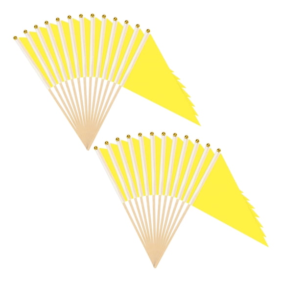 Uxcell 25-Pack Mini Wood Stick Sublimation Flag, 5x8 Inch Polyester Rectangular Solid Color Blank Hand Held Plain Flags [Yellow]