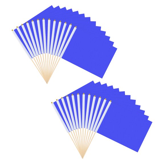 Uxcell 25-Pack Mini Wood Stick Sublimation Flag, 8x12 Inch Polyester Rectangular Solid Color Blank Hand Held Plain Flags [Blue]