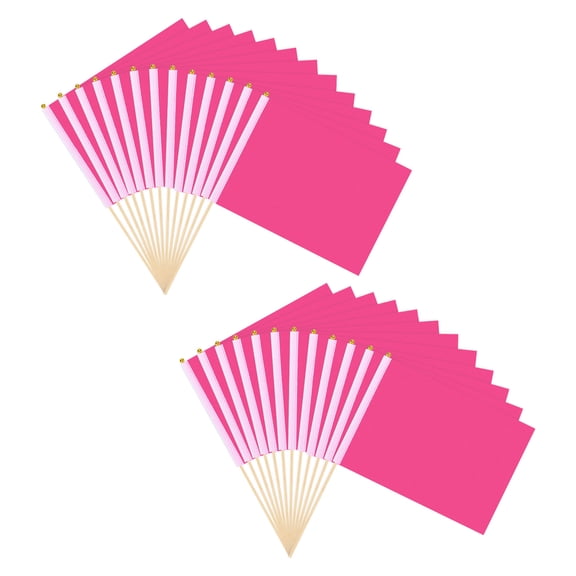 Uxcell 25-Pack Mini Wood Stick Sublimation Flag, 8x12 Inch Polyester Rectangular Solid Color Blank Hand Held Plain Flags [Pink]