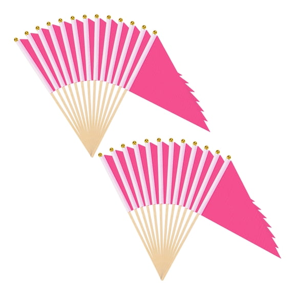 Uxcell 25-Pack Mini Wood Stick Sublimation Flags, 5x8 Inch Polyester Rectangular Solid Color Blank Hand Held Plain Flags [Rose Red]