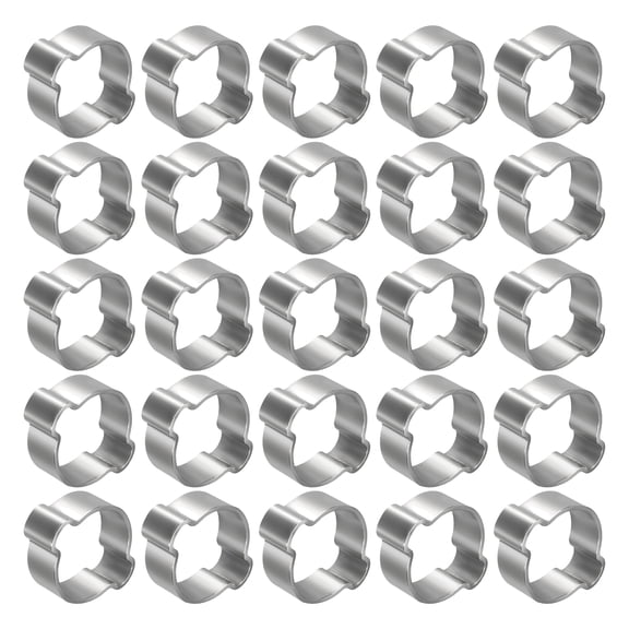 Uxcell 25 Pack Stainless Steel Double Ear Hose Clamps, Adjustable Range 12.5-15mm Two-Ear O Clip Crimp Ring, Cinch Ring Crimp Pinch Assortment Kit for Automotive, Plumbing, Marine, Silver
