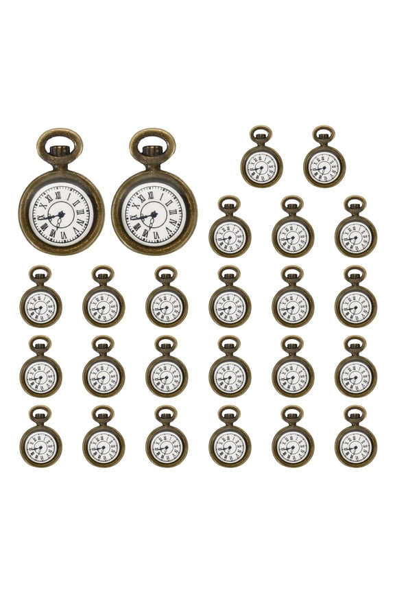 25 Pcs Alloy Watch Clock Charm Pendant, Dark Bronze, 0.67 x 0.5 Inch