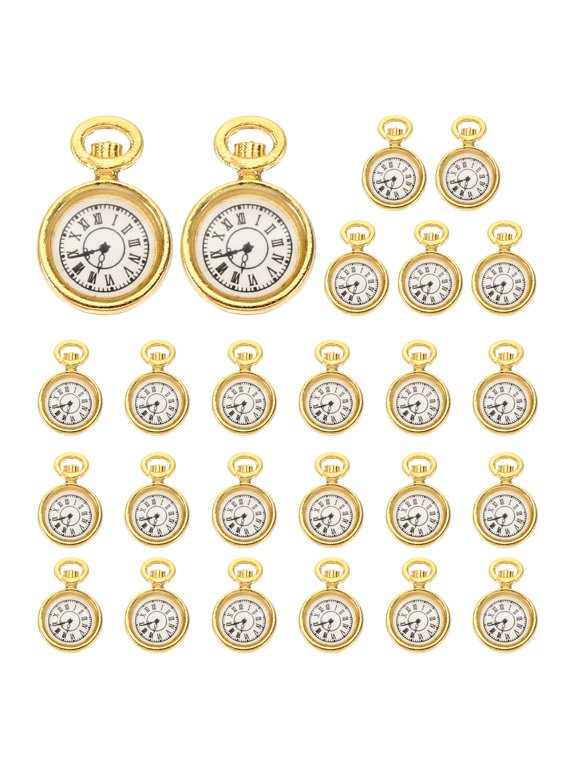 25 Pcs Alloy Watch Clock Charm Pendant, Gold Tone, 0.67 x 0.5 Inch