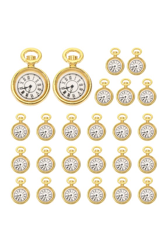 25 Pcs Alloy Watch Clock Charm Pendant, Gold Tone, 0.67 x 0.5 Inch