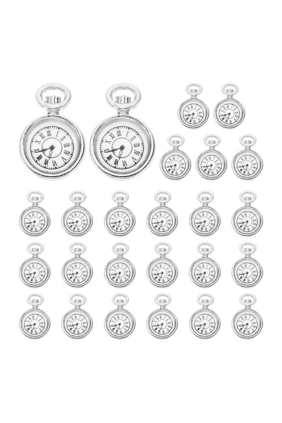 25 Pcs Alloy Watch Clock Charm Pendant, Light Silver, 0.67 x 0.5 Inch