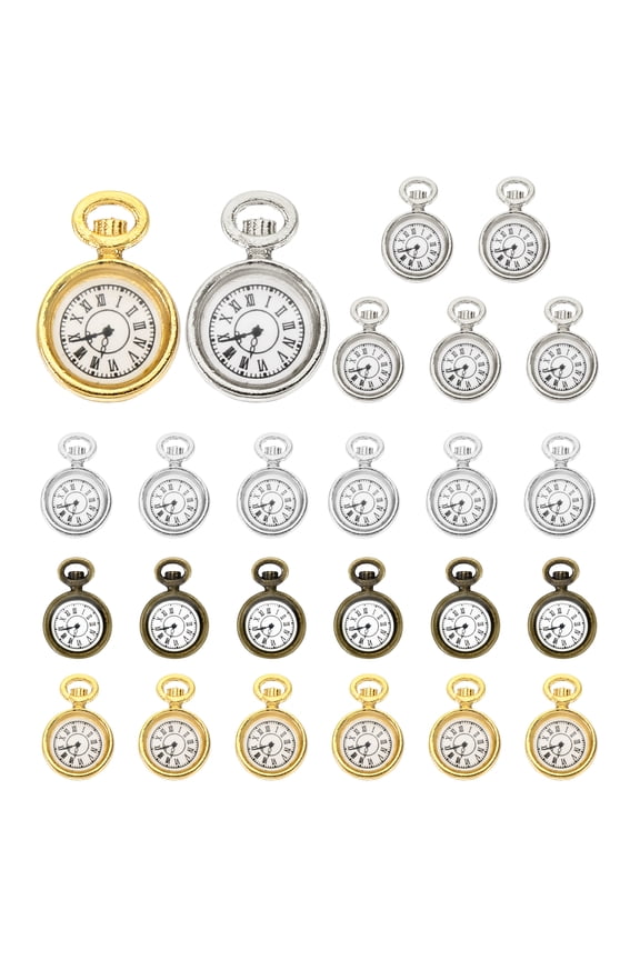 25 Pcs Alloy Watch Clock Charm Pendant, Multicolored, 0.67 x 0.5 Inch