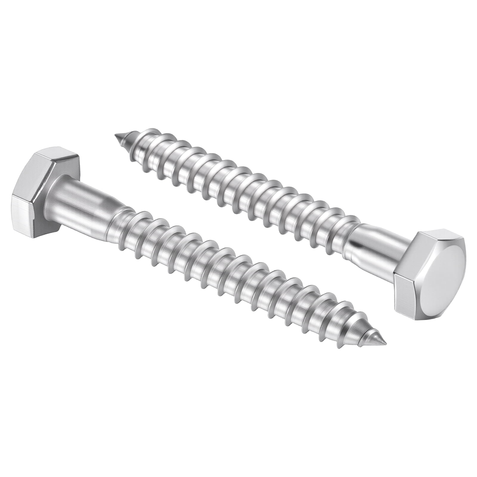 Uxcell 25 Pcs Hex Head Lag Screws - 1/4"x2" Stainless Steel 18-8 (304) Lag Bolts Hexagon Head Heavy Duty Wood Screws for Wood, Decks, Fences, Furniture, Silver