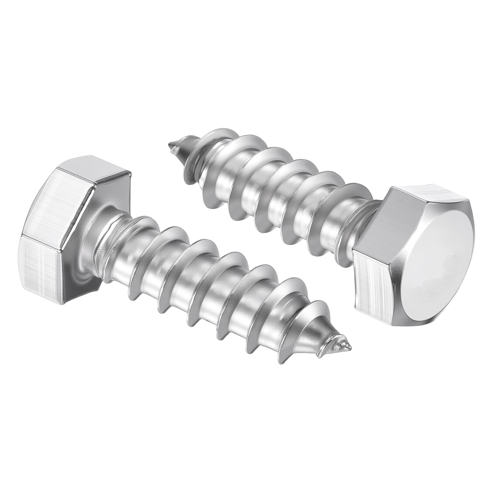 Uxcell 25 Pcs Hex Head Lag Screws - 3/8"x1-1/4" Stainless Steel 18-8 (304) Lag Bolts Hexagon Head Heavy Duty Wood Screws for Wood, Decks, Fences, Furniture, Silver