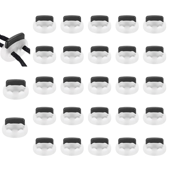Uxcell 25 Pcs Plastic Spring Cord Lock, Double-Hole Slider Toggles Clip End Stopper  Fastener, Transparent + Black