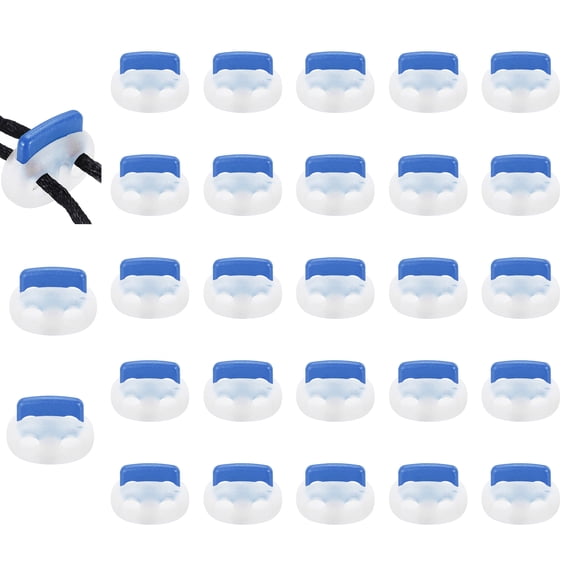 Uxcell 25 Pcs Plastic Spring Cord Lock, Double-Hole Slider Toggles Clip End Stopper Fastener, Transparent + Blue