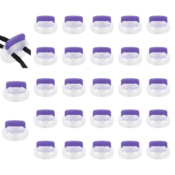 Uxcell 25 Pcs Plastic Spring Cord Lock, Double-Hole Slider Toggles Clip End Stopper Fastener, Transparent + Purple