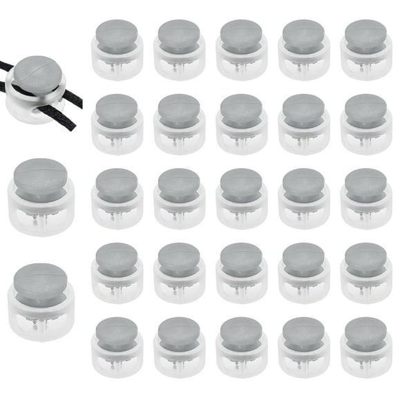 Uxcell 25 Pcs Plastic Spring Cord Lock, Double-Hole Slider Toggles Clip End Stopper Round  Fastener, Transparent + Grey