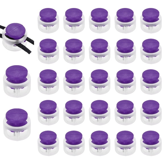 Uxcell 25 Pcs Plastic Spring Cord Lock, Double-Hole Slider Toggles Clip End Stopper Round  Fastener, Transparent + Purple