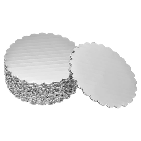 Uxcell 25 Pcs Scalloped Cake Circle Base, 3.9 Inch Cake Cardboards Thick Cardboard Cake Pastry Tray Round Cake Boards for Weddings Parties Birthday Desserts Cupcake (Silver)