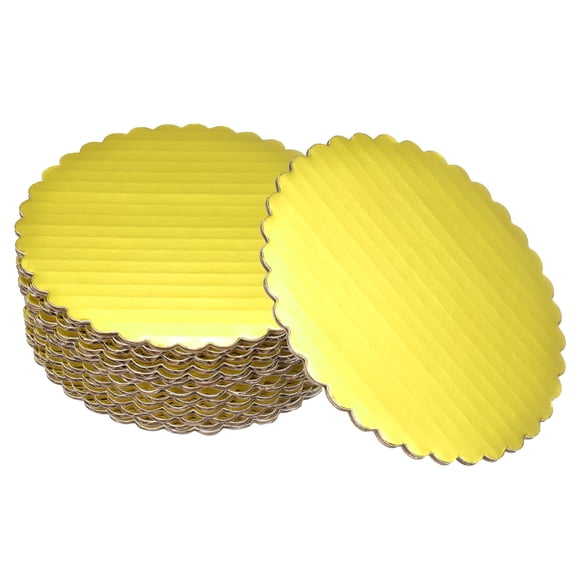 Uxcell 25 Pcs Scalloped Cake Circle Base, 4.9 Inch Cake Cardboards Thick Cardboard Cake Pastry Tray Round Cake Boards for Weddings Parties Birthday Desserts Cupcake (Gold Tone)