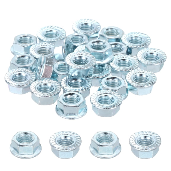 Uxcell 25 Pcs Serrated Flange Hex Nuts - [M6-1-Coarse] Carbon Steel Zinc Plated Flange Nuts Hexagon for Machinery Industrial Home Lawn